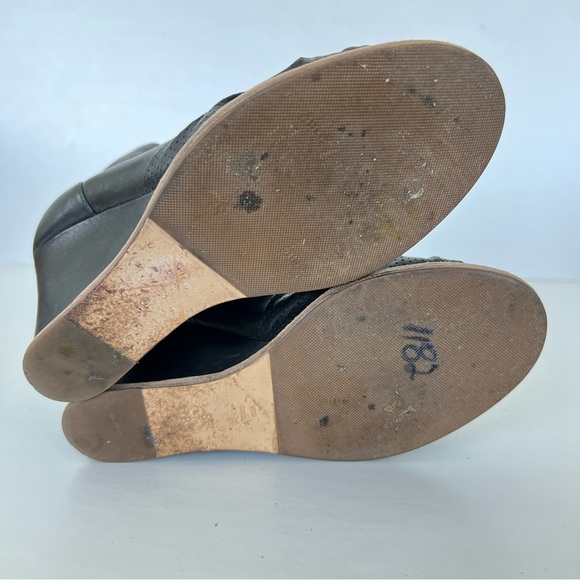 ♦️SOLD♦️BELLE SIGERSON MORRISON Black Leather Slip On Peep Toe Booties Heel Wedg - Picture 8 of 10